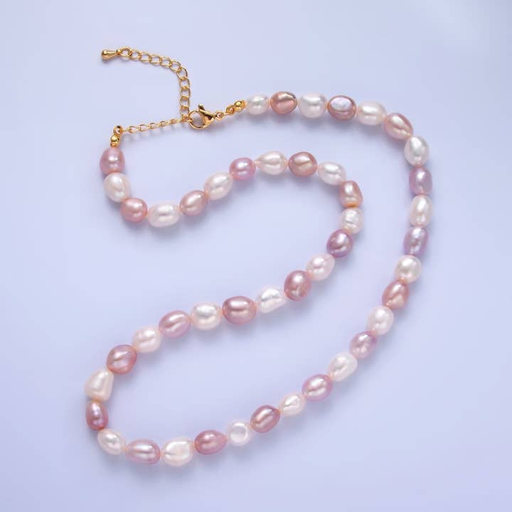 Collier en perles d'eau douce dégradées rose violet blanc de 7 mm en or rempli 24K de 16 pouces | WA-3017 pour la vente par Aim Eternal