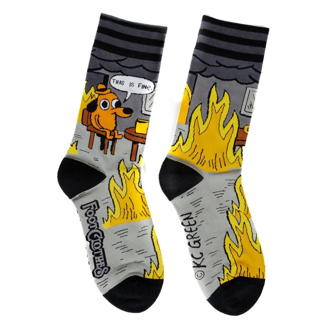 FootClothes LLC - Wholesale Socks - Unisex - This is Fine: Noir Edition Crew Socks2