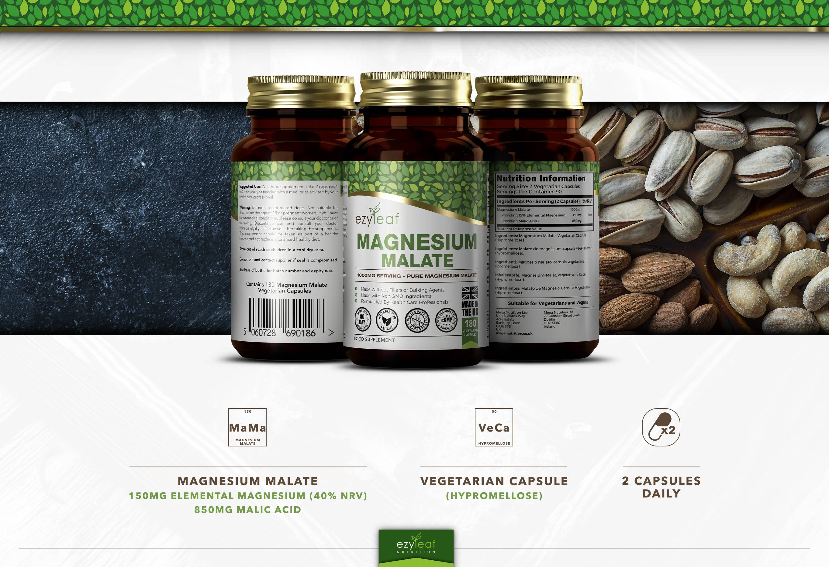 Focus Supplements - Wholesale Oral supplement/vitamin - Magnesium Malate 500g 180 Vegan Capsules5