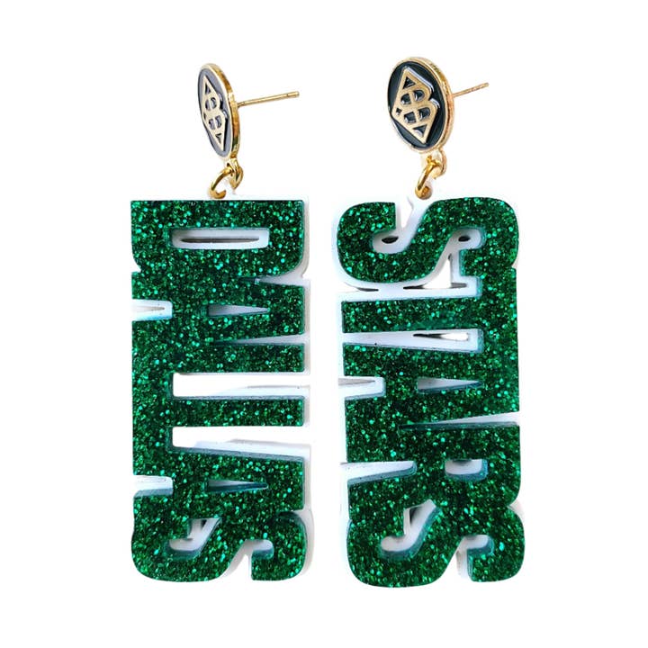 Dallas Stars - Top DALLAS STARS à paillettes vertes sur blanc avec logo noir pour la vente par Brianna Cannon