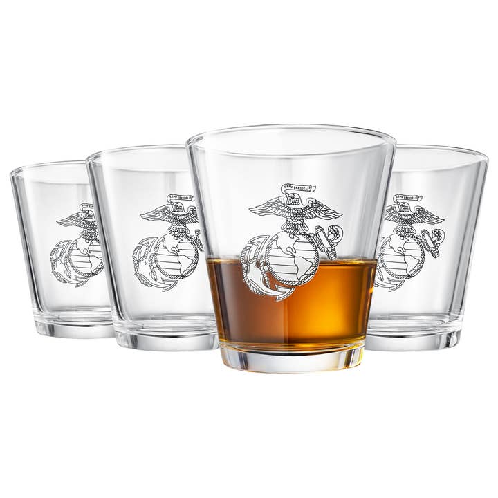 Marine USMC Whiskey & Wine Glasses Set of 4 for wholesale by The Wine Savant / Khen Glassware