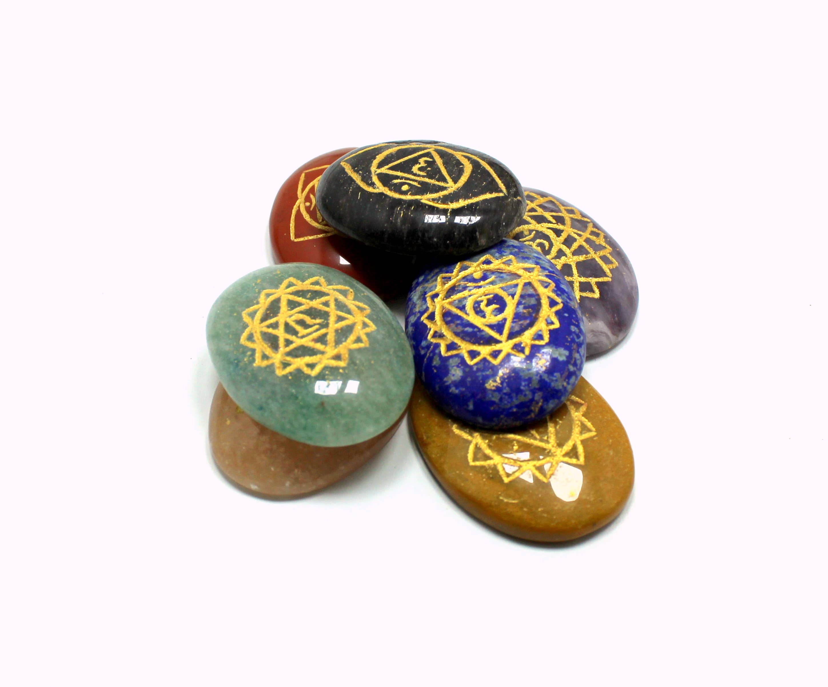 Aura Vibes - Wholesale Spiritual Stone/Crystal - 7 Chakra Oval Palm Stone Set of 70