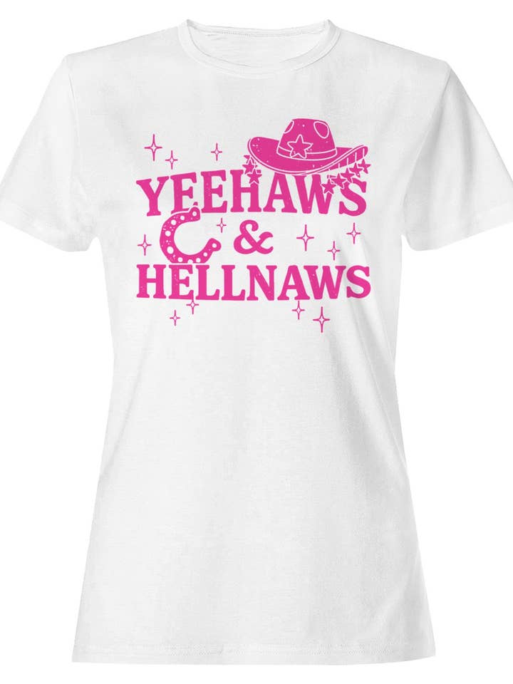 Yeehaws & Hellnaws Western Damen-T-Shirt Weiß für den Großhandel von TShirtGuys.com