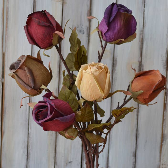 Sweet Home Deco - Wholesale Artificial Flowers - 11''T Vintage Single Roses, Artificial Rose Buds, Burnt Rose