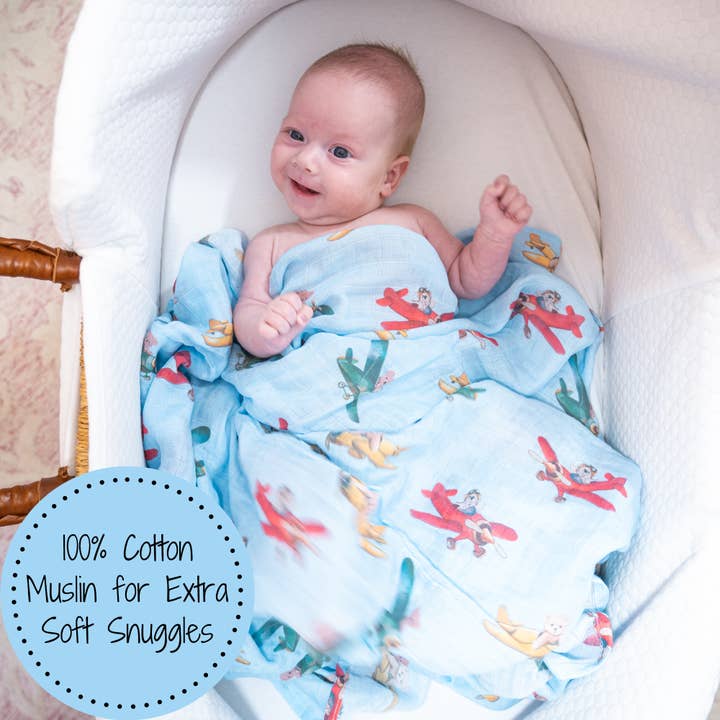LollyBanks - Wholesale Swaddle - Baby - Pilot Paws Baby Muslin Swaddle Blanket 1