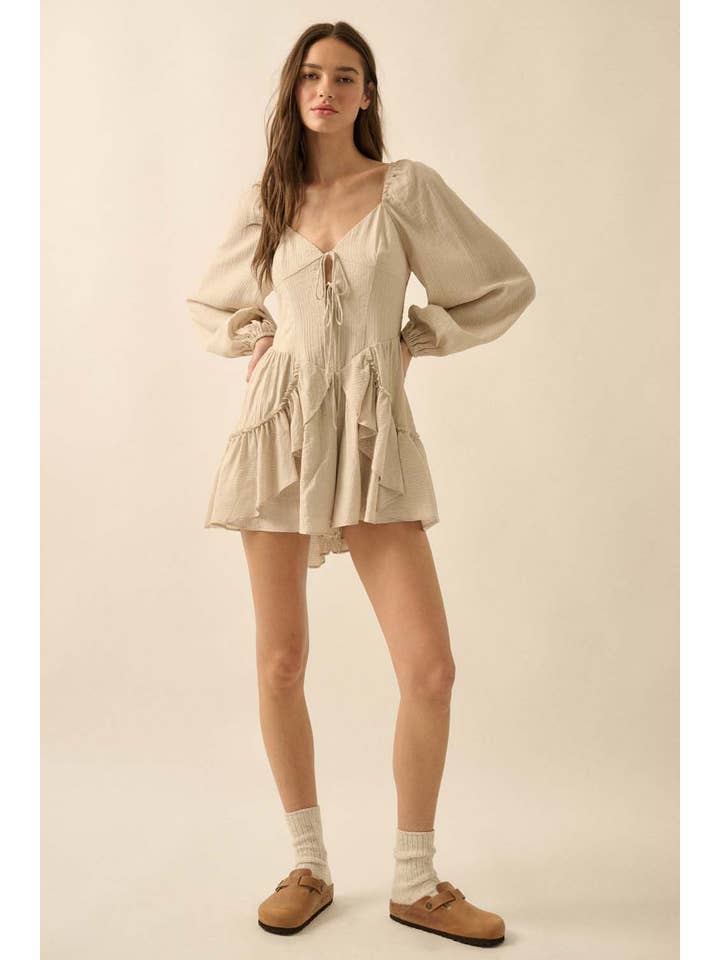 Promesa USA - Wholesale Romper - Women's - Tonal-Stripe Ruffled Tie-Front Peasant Romper20