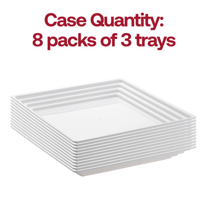 Smarty had a Party - Wholesale Serving tray - 12" x 12" White Square Plastic Serving Trays - 3 pcs3