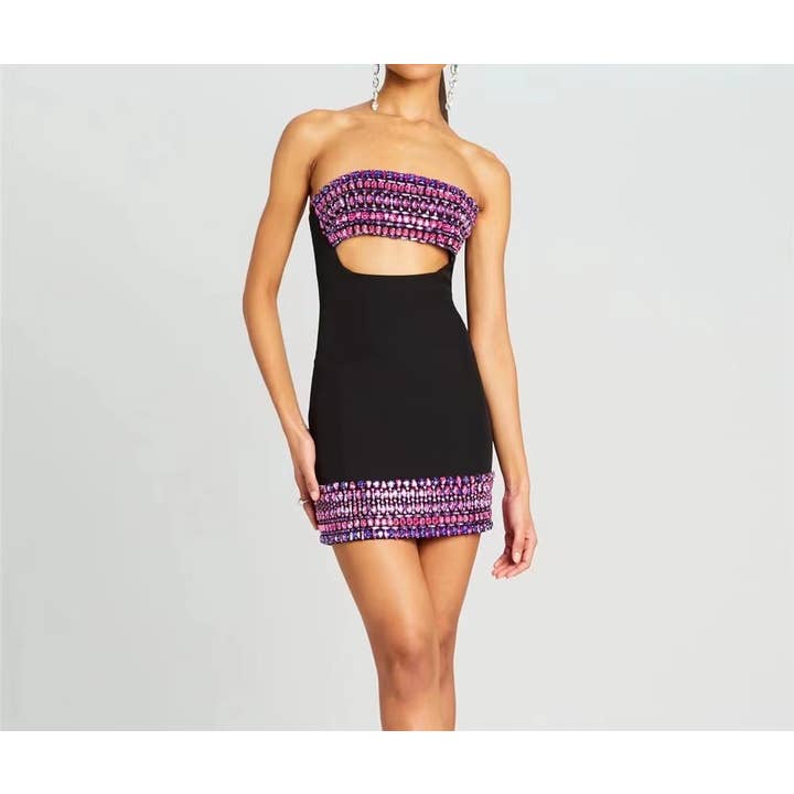 Mini-robe chic en forme de tube à bandage diamanté DR0235 pour la vente par Productseeker