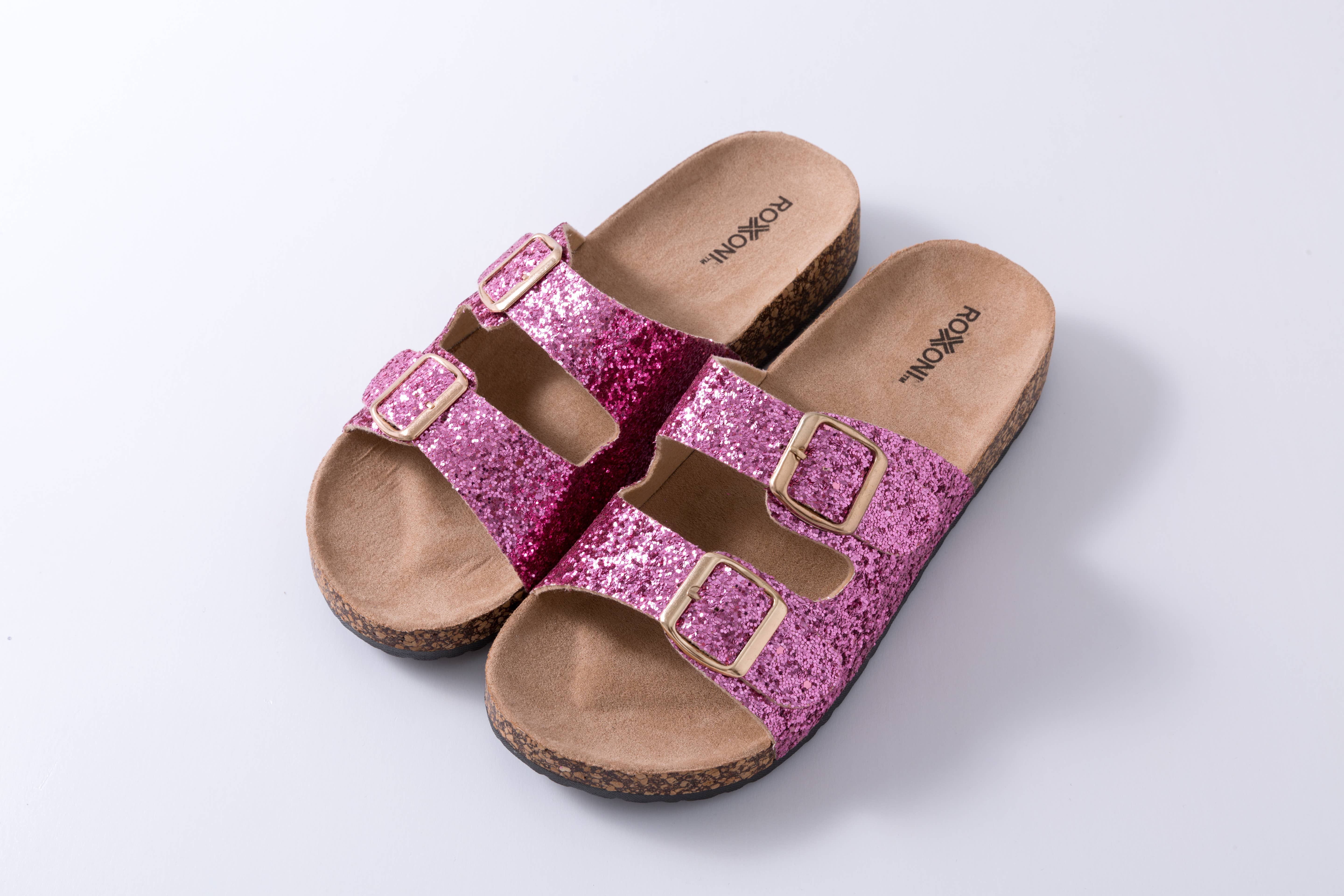 Roxoni - Vente Claquettes – femme - Sandales plates confortables à paillettes pour femmes Roxoni2