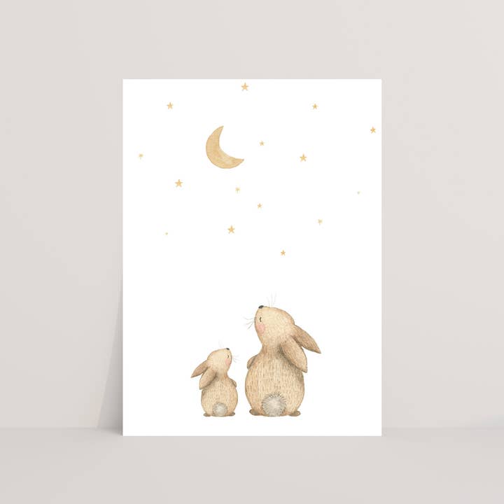 Postcard rabbit moon + stars for wholesale by Appeloogje