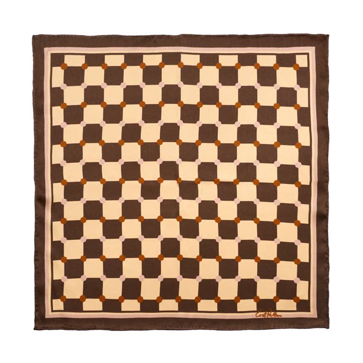 "Checkerboard" Silk Pocket Square - Coffee for wholesale by Lost Pattern NYC