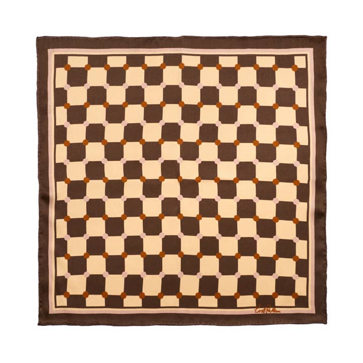 "Checkerboard" Silk Pocket Square - Coffee for wholesale on Faire