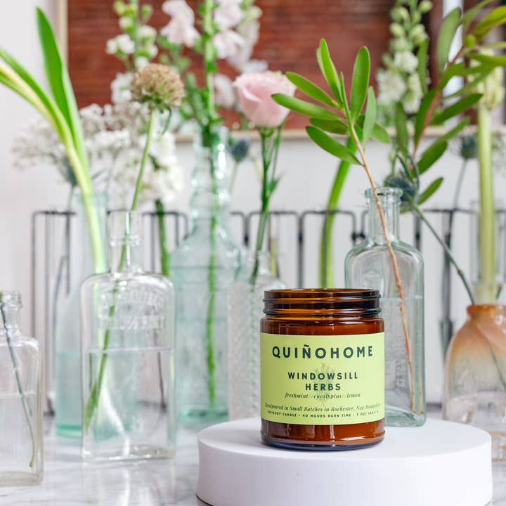 quiñohome - Wholesale Jar/Filled Candle - Windowsill Herbs 7oz Soy Candle Jar/ Mint, Eucalyptus, Lemon
