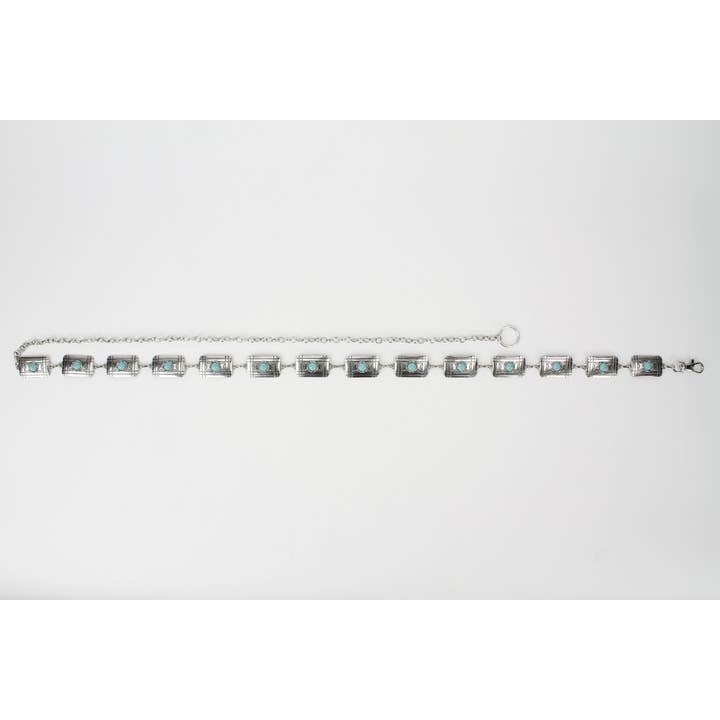 Leather Impressions Inc - Wholesale Belt – Women's - Turquoise Rectangular Concho Chain Belt ABB MLT 10144