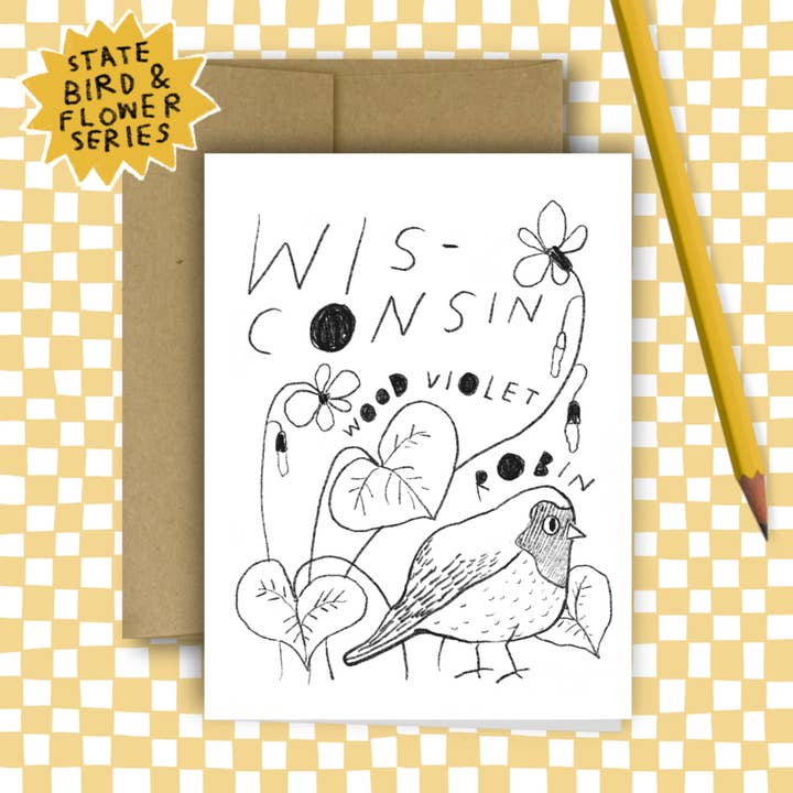 RANI BAN CO - Vente Carte de vœux classique - Carte de vœux représentant les fleurs et les oiseaux de l'État du Wisconsin