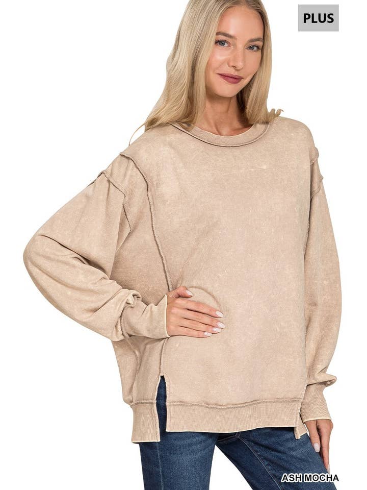 Vanilla Monkey - Wholesale Sweatshirt - Women's - Plus Acid Wash F/terry Exposed-seam Sweatshirt1