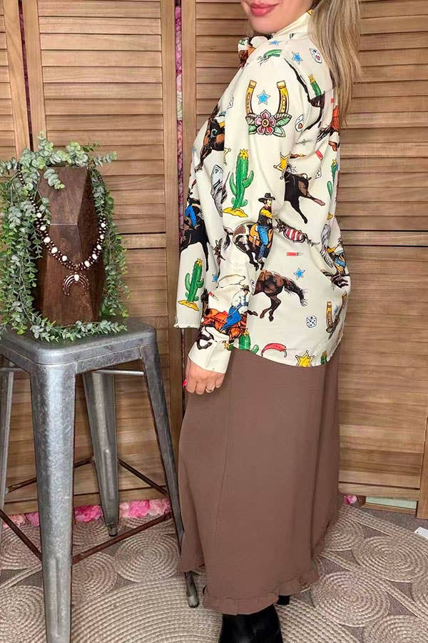 luluclothes - Wholesale Button Down Shirt - Women's -  Western pattern beige long sleeve women shirts GJQ16673 2