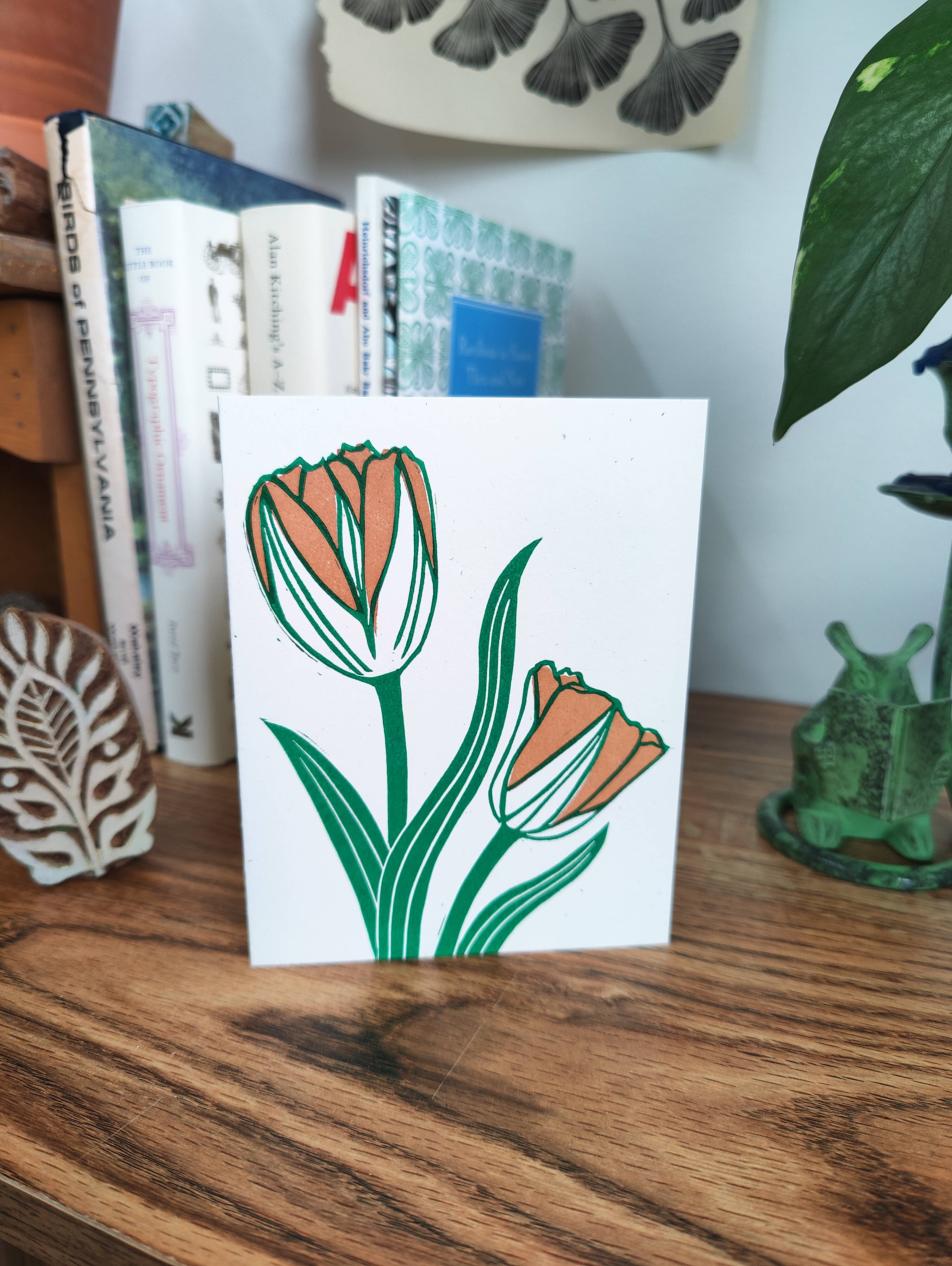 Winter Pickle Press - Wholesale Everyday Greeting Card - Handprinted linocut flowing tulips folded card1