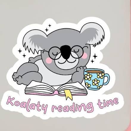 Koalaty Reading Time Koala Bear Funny Animal Vinyl Sticker for wholesale by Cheeky Chick Sticker Co.