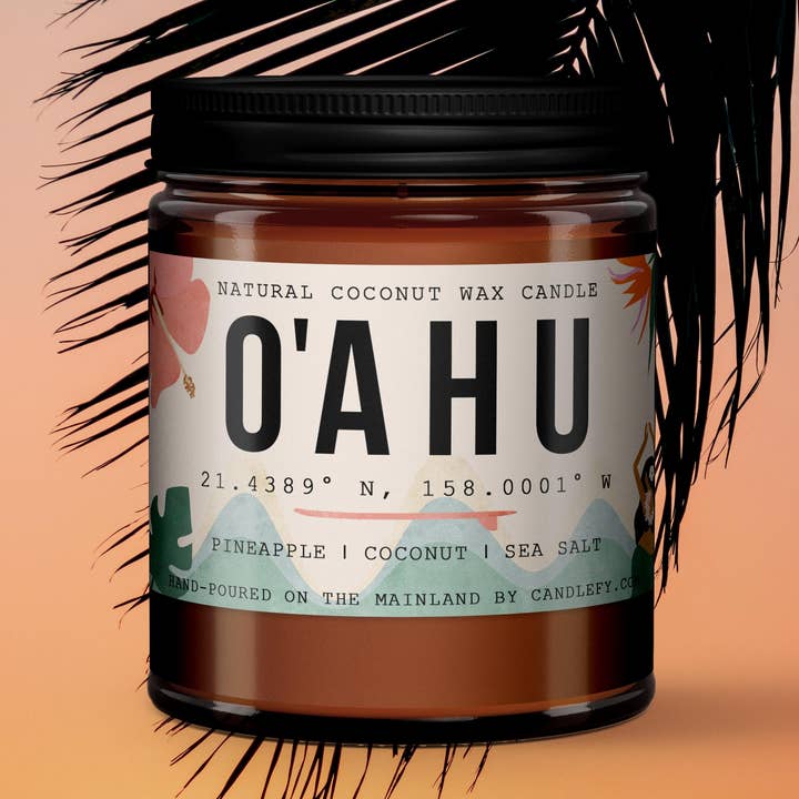 Oahu, Hawaii duftlys, rav krukke, ikke-giftig, naturlig for engroshandel hos Candlefy