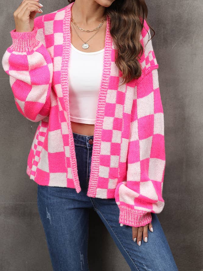 Rose Plaid Knit Loose Cardigan JYYS112 for wholesale on Faire1
