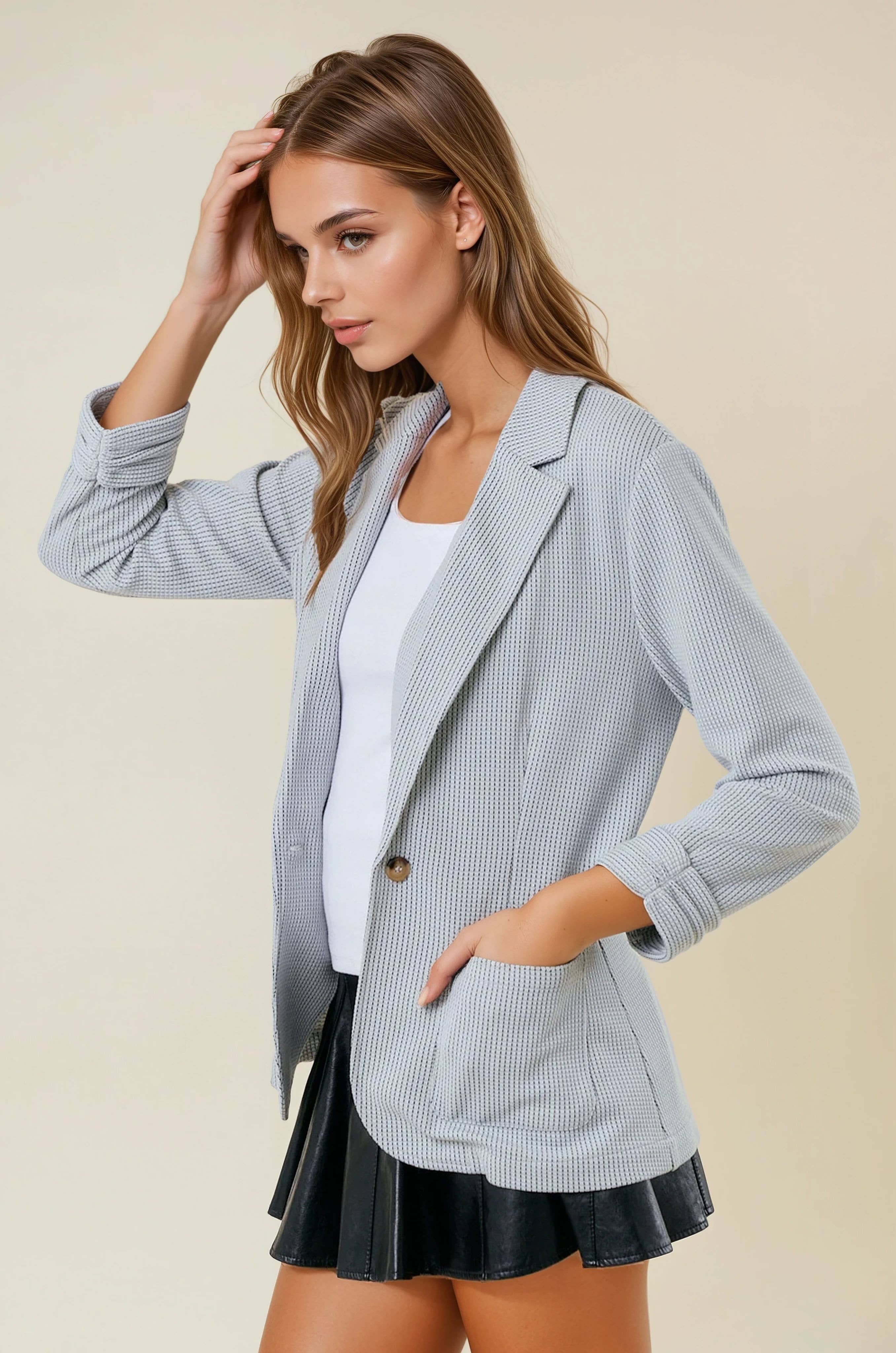 Doe and Rae - Vente Blazer – femme - Blazer texturé à manches froncées - 10150J2
