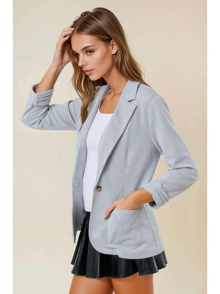 Doe and Rae - Wholesale Blazer - Women's - Shirred Sleeve Textured Blazer - 10150J2