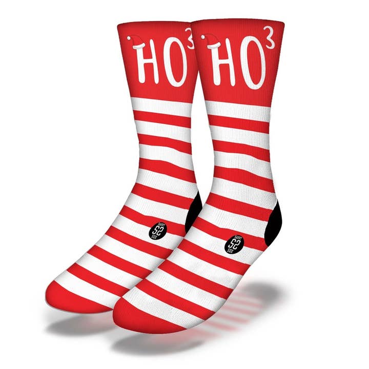 HO HO HO Red Striped Christmas Socks for wholesale by Savvy Sox