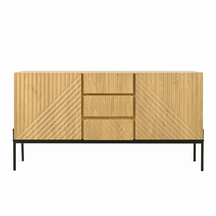 Urban Meuble - Wholesale Sideboard - Modern sideboard with natural wood effect, carved doors, and metal legs TREGRAINS15