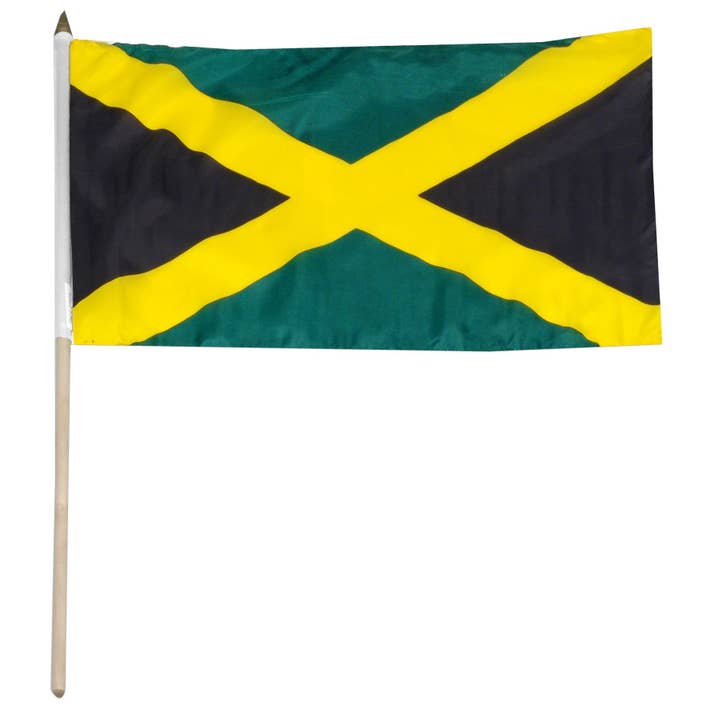 Drapeau en bâton monté de la Jamaïque, 12 po x 18 po pour la vente par 1-800 Flags