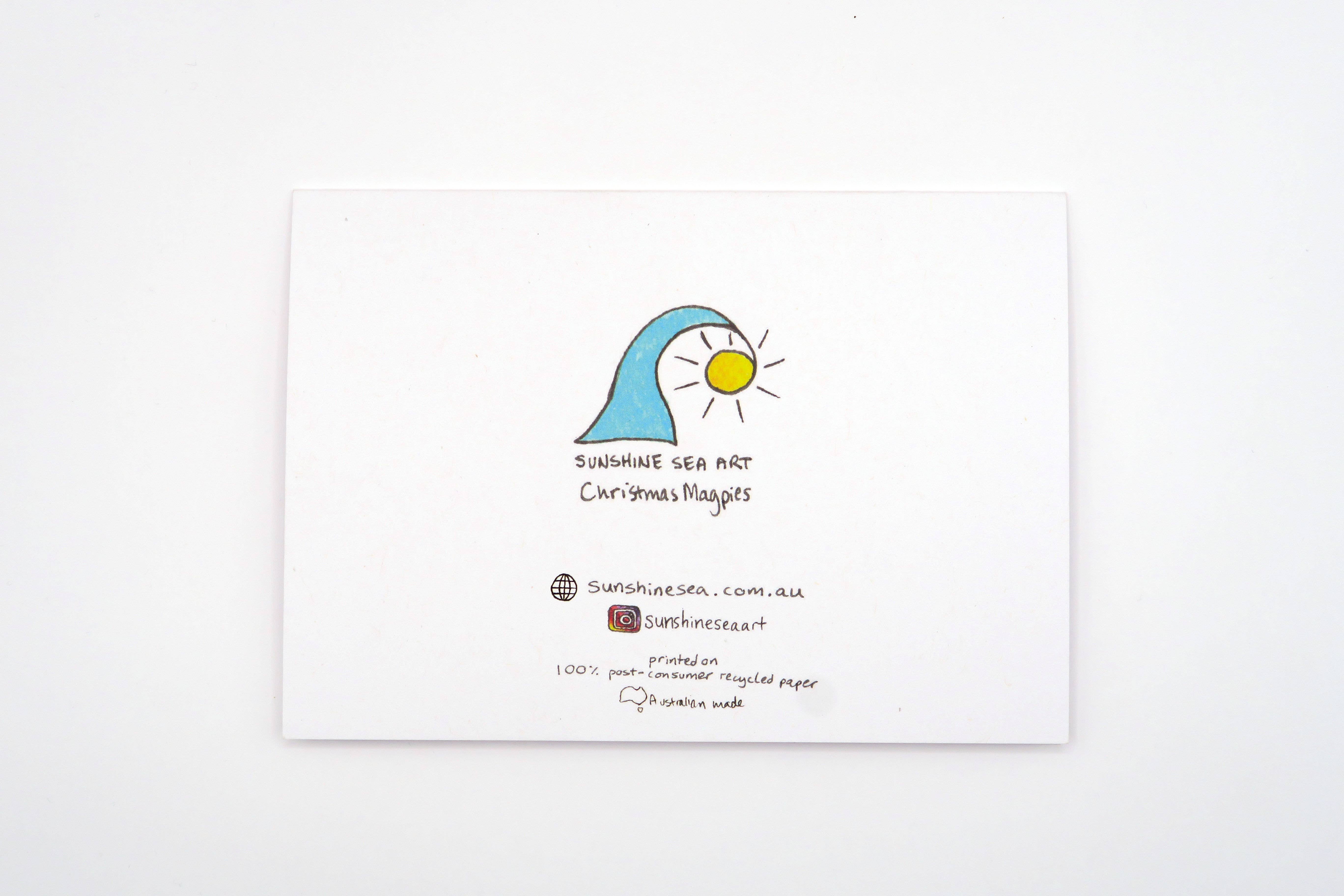 Sunshine Sea Art - Wholesale Christmas card - Magpie Christmas Card | Australian Bush Bird Greeting Card1