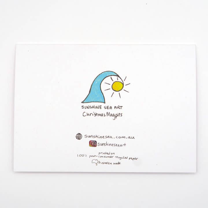 Sunshine Sea Art - Wholesale Christmas card - Magpie Christmas Card | Australian Bush Bird Greeting Card1