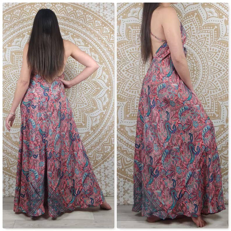 bhavnas boutique - Wholesale Dress - Women's - 5 Pcs Lot Vintage Sari Recycled Silk Dress Women Silk Dress4