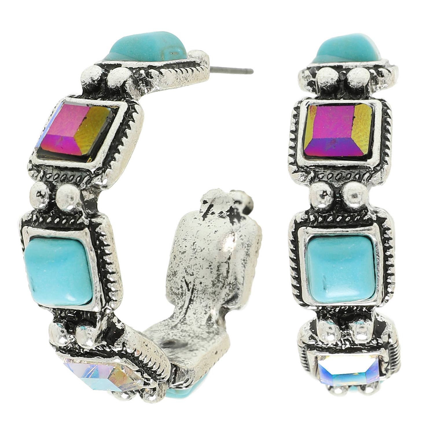 SP Sophia Collection - Wholesale Hoop Earrings - Western Crystal Turquoise Hoop Earrings 1