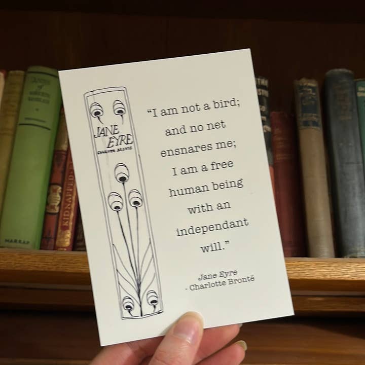 Jane Eyre "I am not a bird" book spine postcard for wholesale by Georgina The Librarian