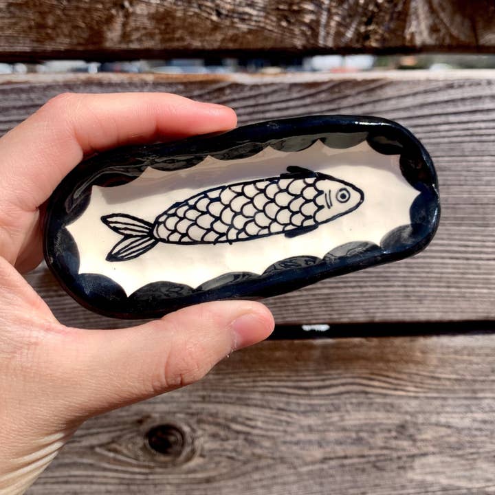 Howdy Ceramics - Wholesale Jewelry Dish - Sardine Trinket Dish in Black