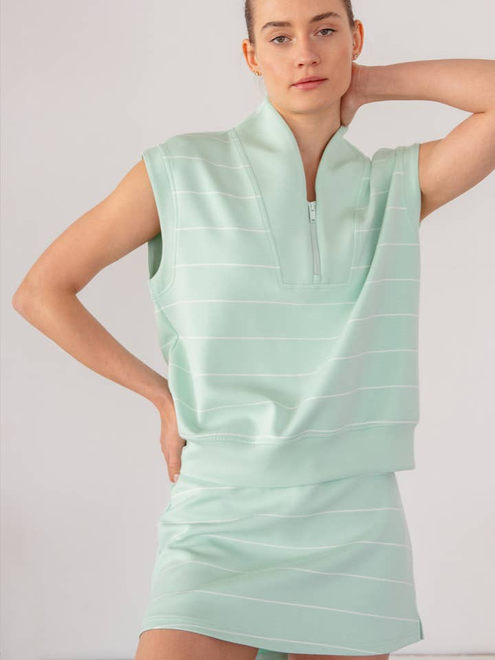 MODAL SCUBA STRIPE LUXE V-NECK SLEEVELESS TOP for wholesale by Rae Mode