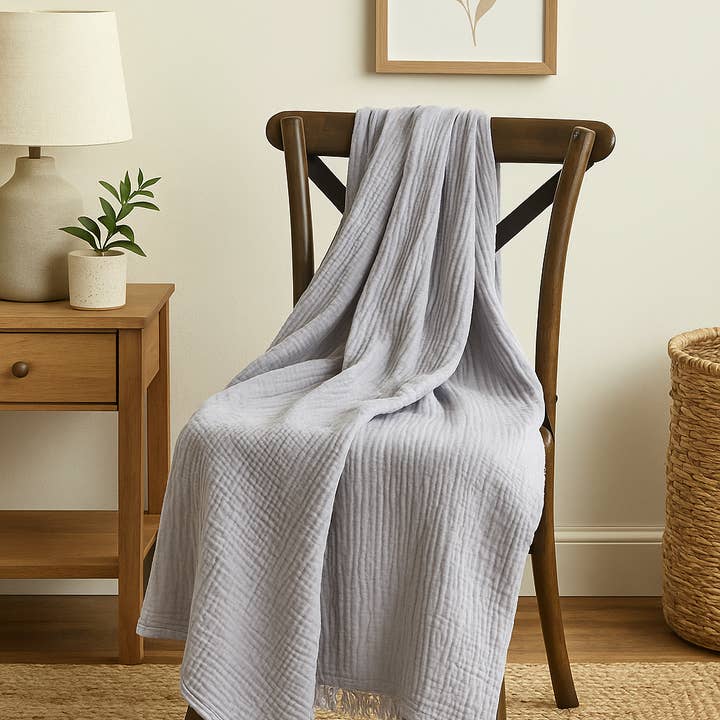 Mama and Tochter - Wholesale Throw Blanket - Organic Cotton Musli 4 Layer Throw Blanket - Light Grey