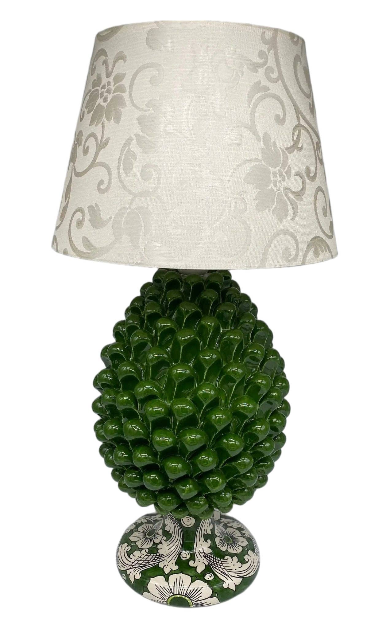 DD Ceramiche Siciliane - Wholesale Accent/Desk Lamp - Caltagirone Ceramic Pine Cone Lamp cm H.30 Handcrafted Olive Green Decorated Base