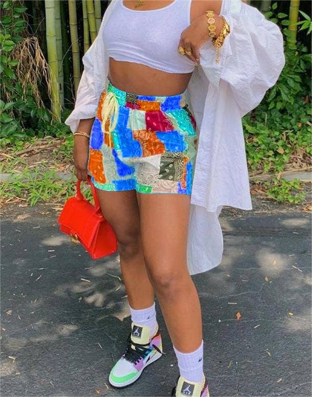 Rosa Clothing - Wholesale Shorts - Women's - Western abstract paisley print beach boxer shorts 14