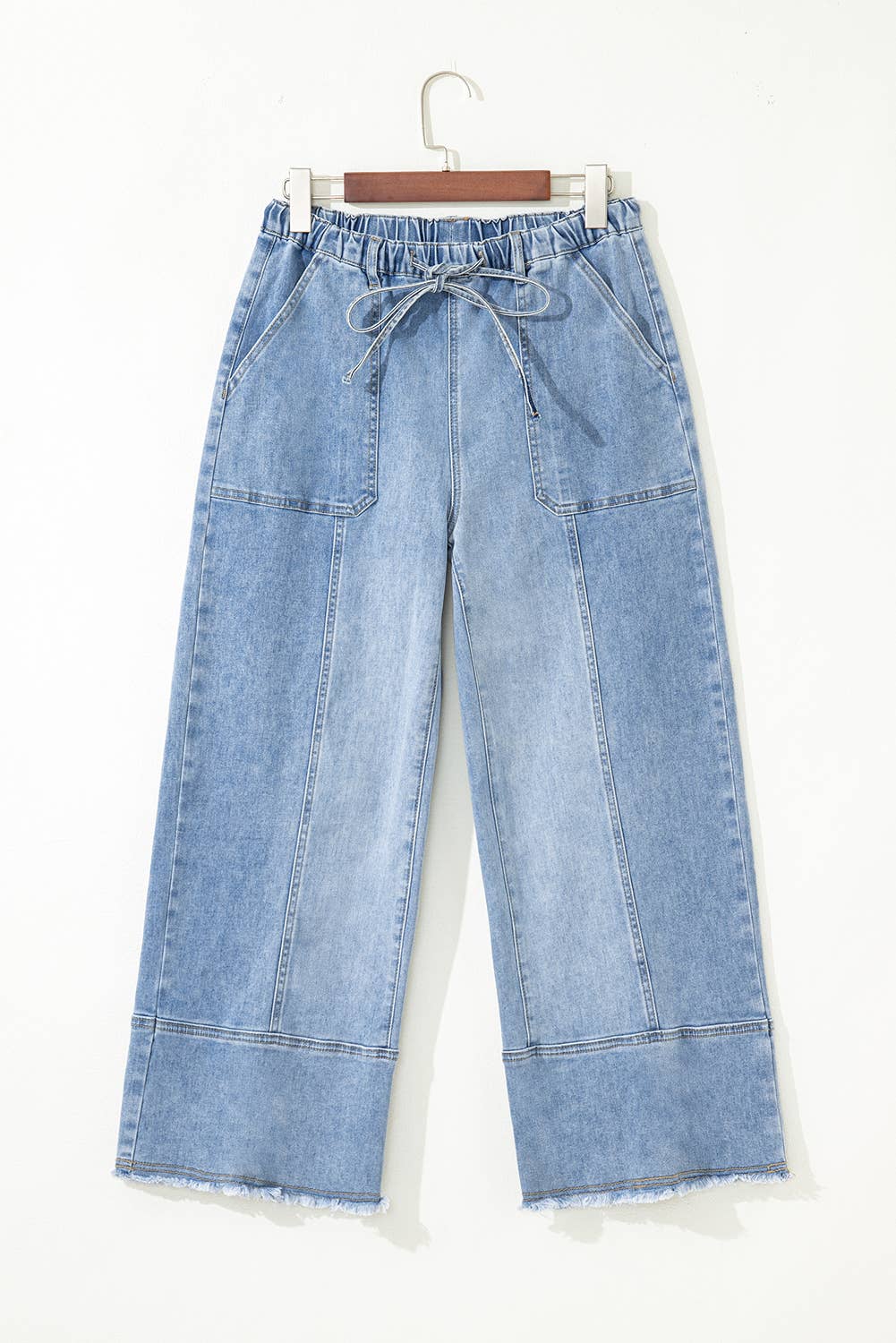 FULL TIME PURCHASE - Wholesale Jeans - Women's - Drawstring Seam Detail Raw Hem Wide Leg Denim Pants12