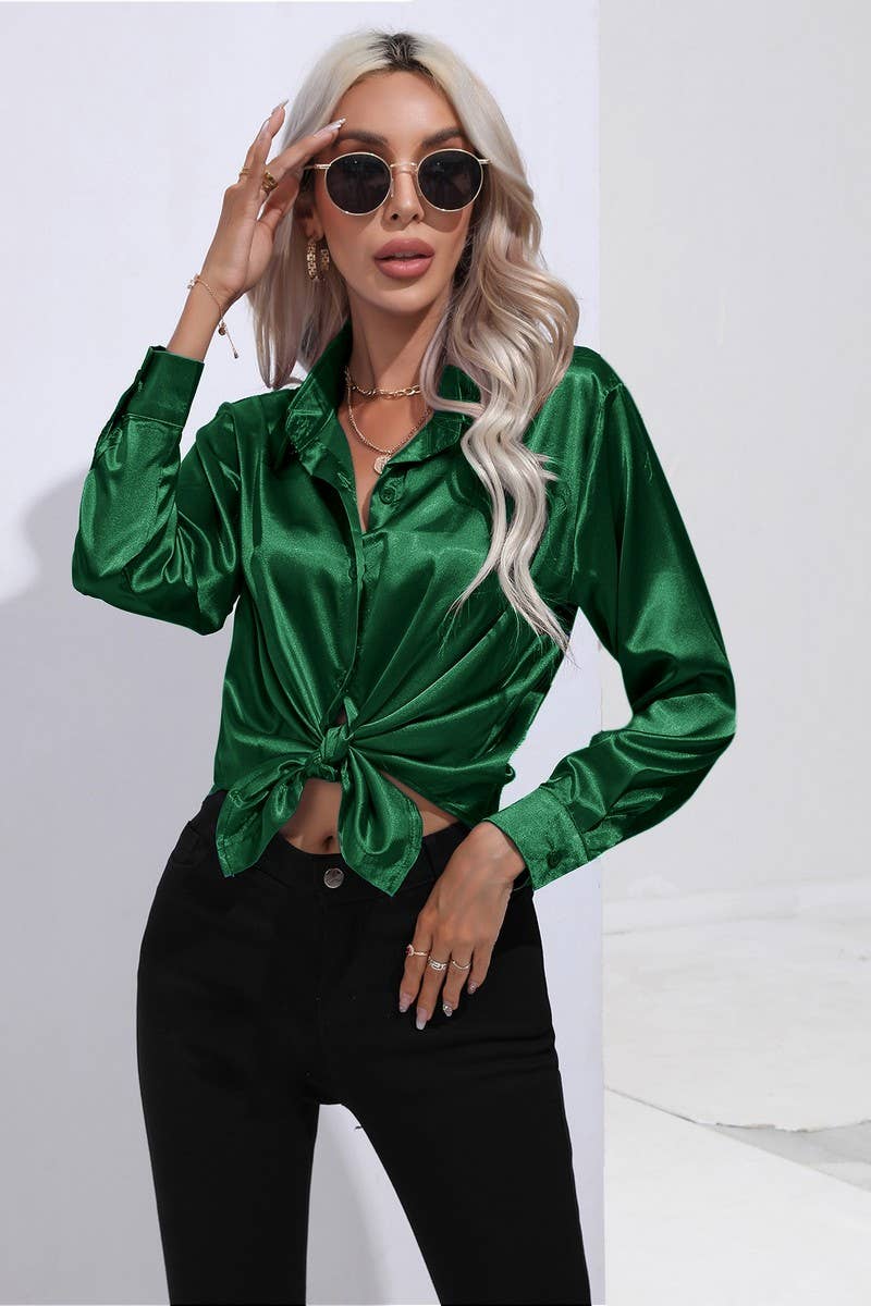 NINEXIS - Wholesale Button Down Shirt - Women's - CWTBLL0690_Button Down Silky Satin Long Sleeve Top44