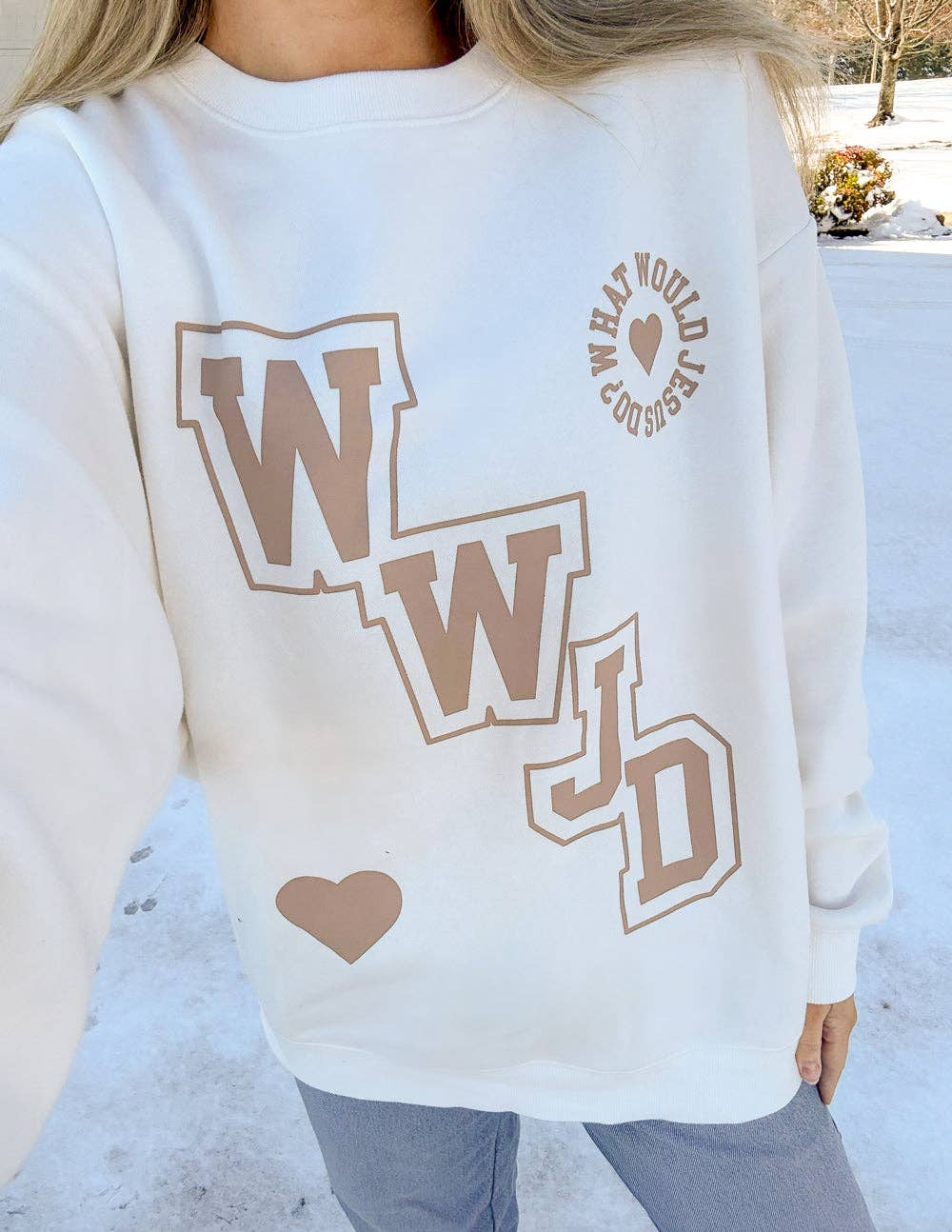 Elevated Faith - Wholesale Graphic Sweatshirt - Women's - WWJD Varsity Unisex Crewneck7