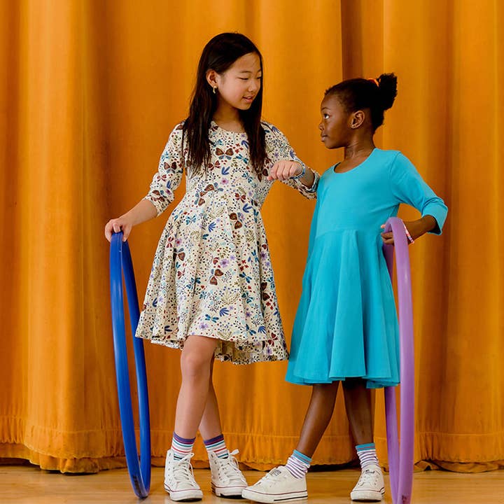 Mightly - Wholesale Dress - Kids - Organic Cotton 3/4 Sleeve Twirl Design: Core Colors3