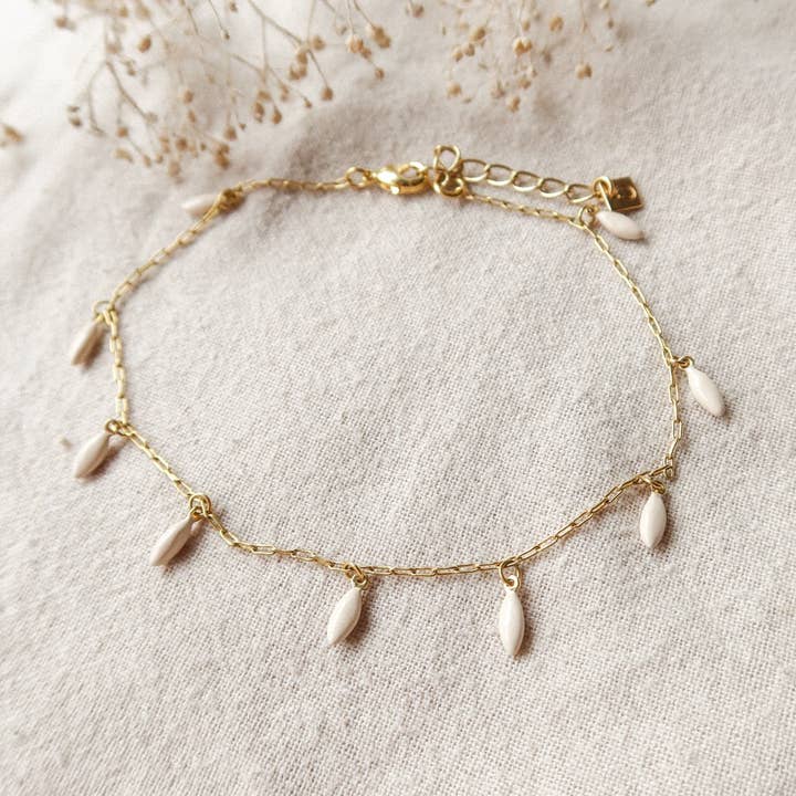 Anklet Summer anklet chain ecru drops for wholesale by Olivolga Bijoux