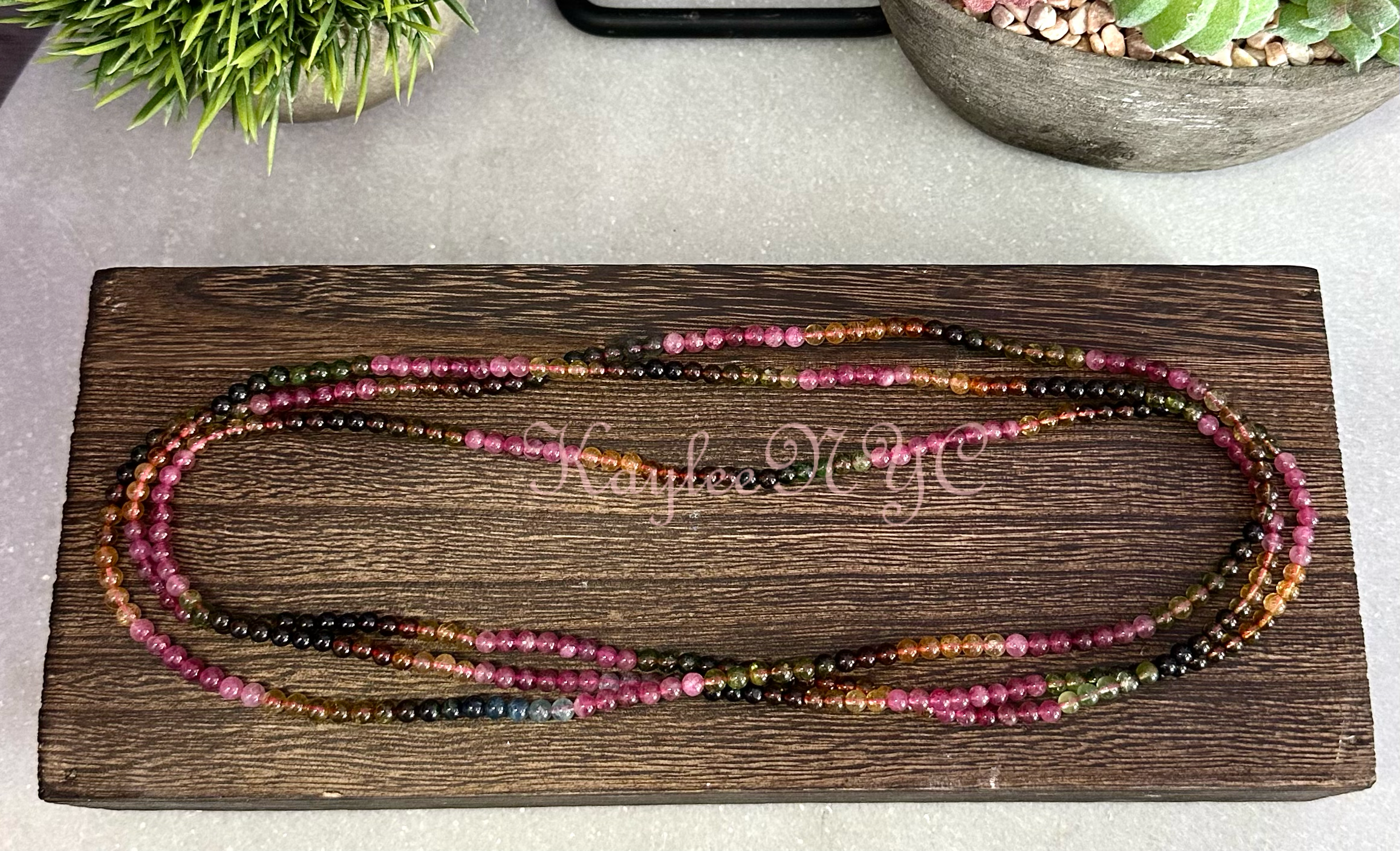 KayleeNYC - Wholesale Jewelry Set - Natural Watermelon Tourmaline 4mm 22” Bracelet/Necklace1