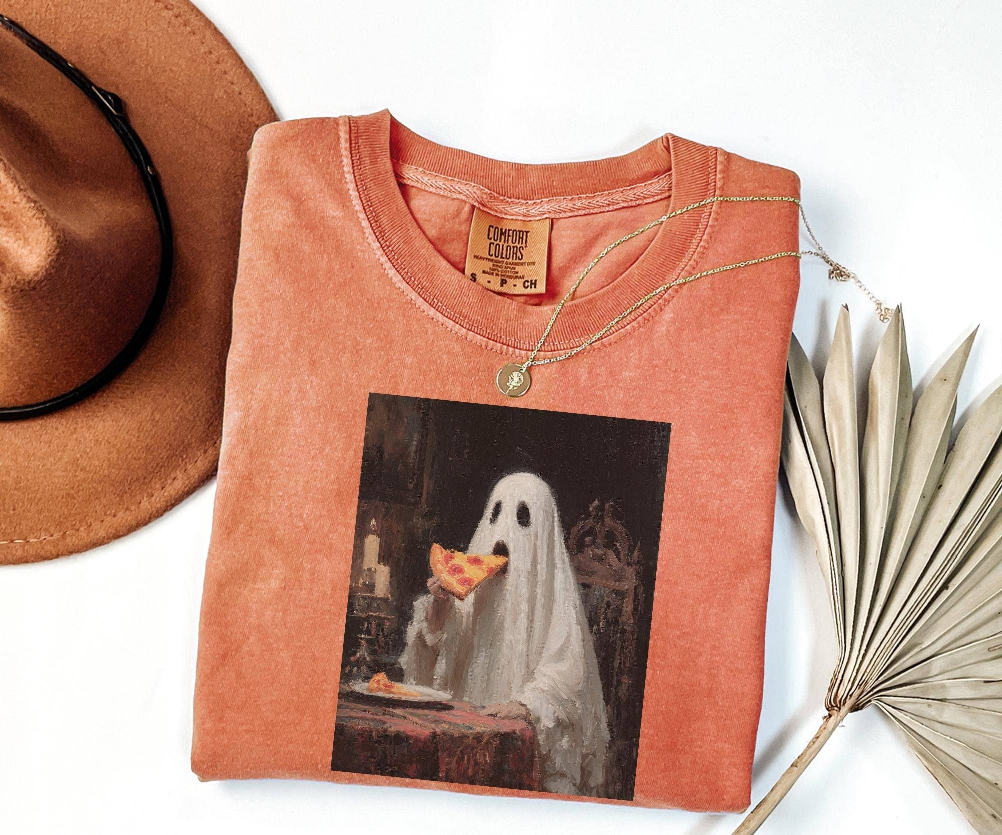 Glaime - Vente T-shirt à imprimés – femme - T-shirt rétro drôle de fantôme Comfort Colors, pull de Halloween0