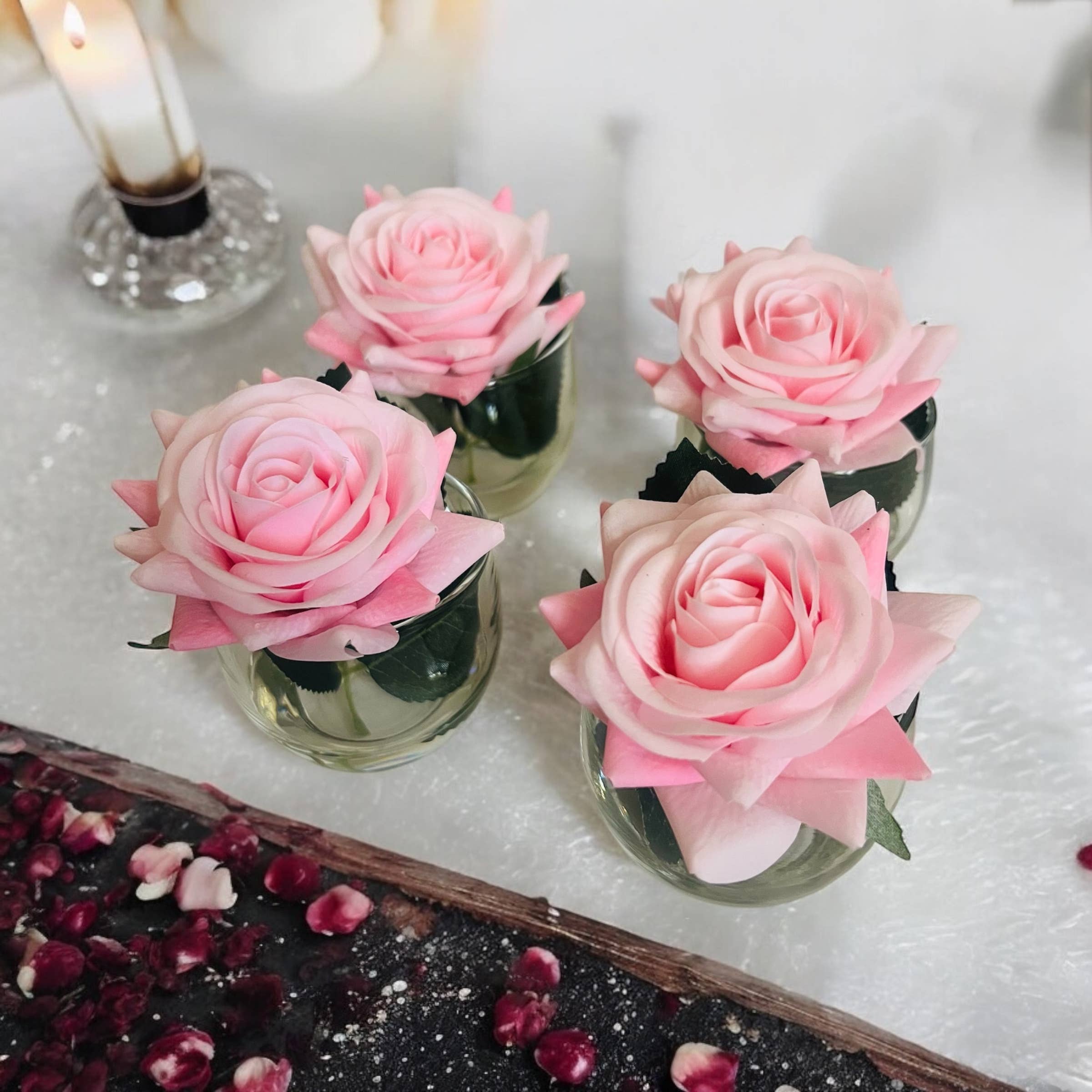 Simply Elegant By Tara - Wholesale Artificial Flowers - Pink Rose | Real Touch Rose Faux Water| Rose Centerpiece2