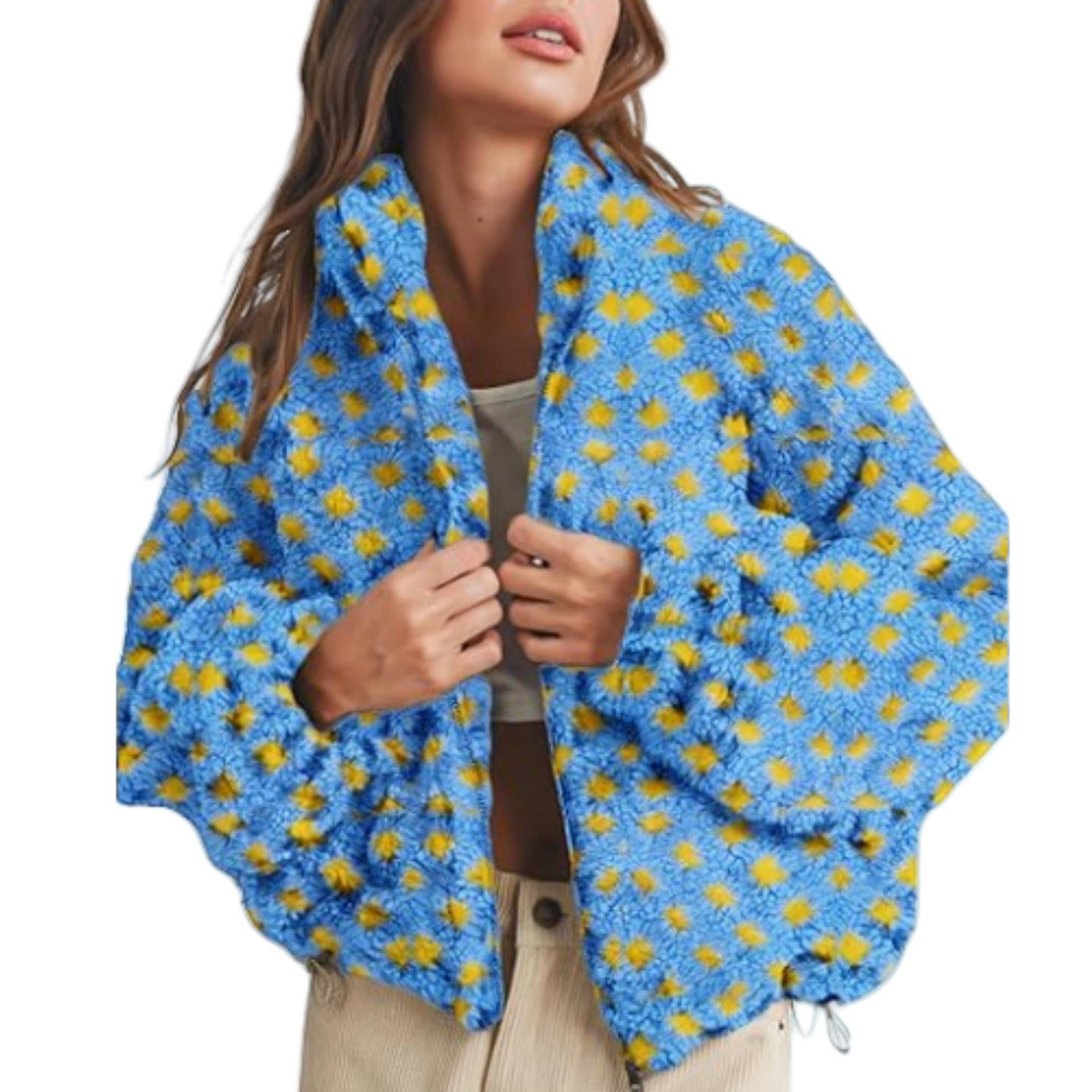 Rosa Clothing - Wholesale Jacket - Women's - Checkered Gingham Sherpa zip-up jacket 6 COLORS4