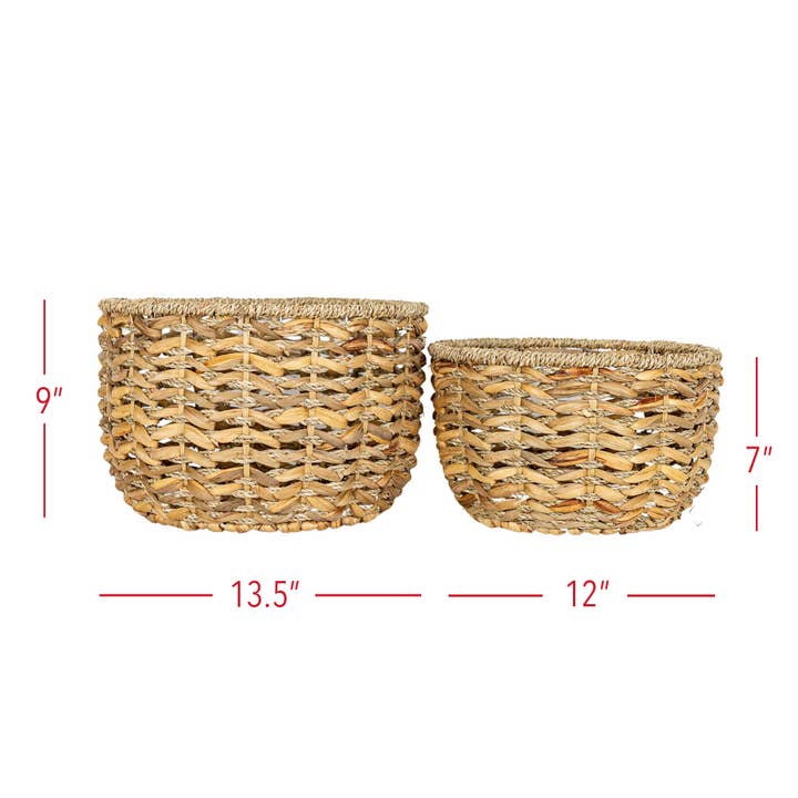 Foreside Home & Garden - Wholesale Basket - SALE - Nia Set 2 Hand Woven Baskets Water Hyacinth Seagrass